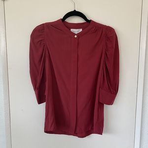 Dear John Denim Rowan Puff Sleeve 3/4 length Capri Shirt XS Pomegranate Workwear